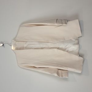 Cream Colored Ruched Sleeve Open Blazer